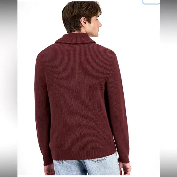 Sun + Stone Men’s Ribbed Button Down Cardigan with Shawl Collar in Plum - Picture 2 of 8